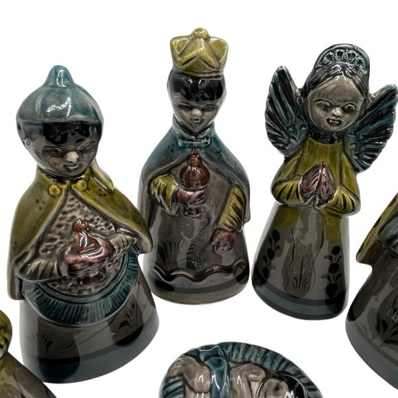 Vtg 11 Pc Artisan Painted Mexican Folk Art Clay Pottery Christmas Nativity Set - Picture 7 of 16